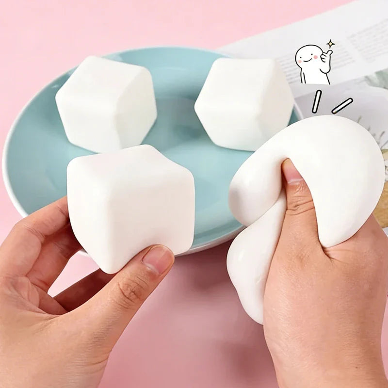 Squishy Milk White Tofu Toy | Cute Square Sensory Stress Relief Fidget